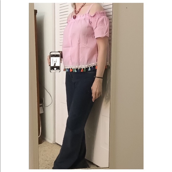 Pink White Off Shoulder Top - Picture 6 of 10